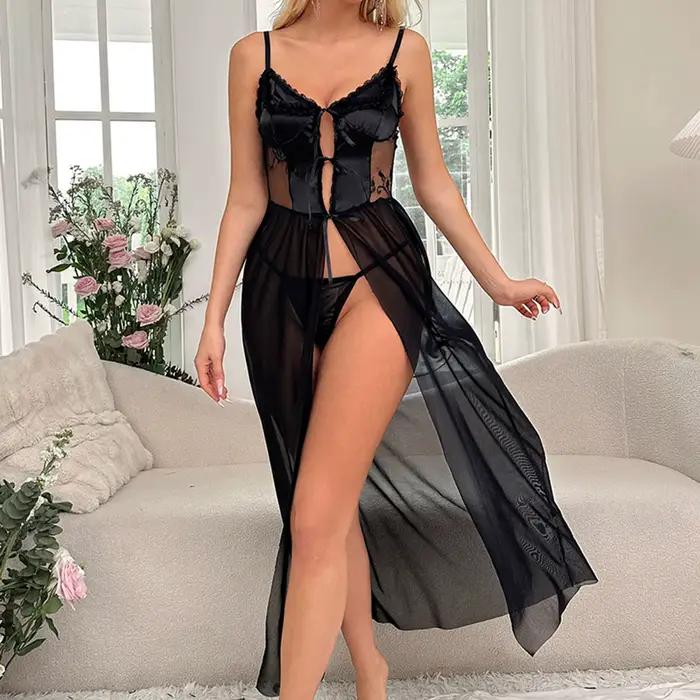 Dámske sexy červené body z priesvitnej sieťoviny s podväzkami