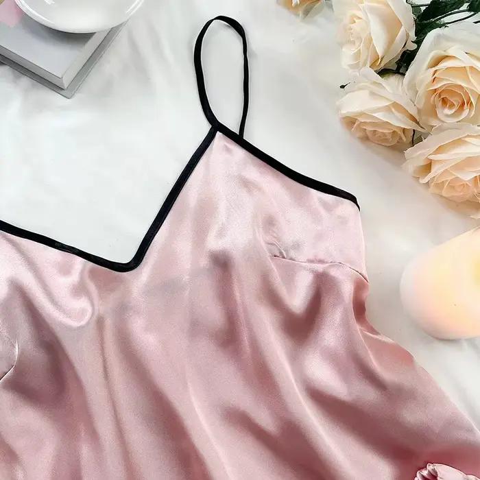 Pyjamas en satin fluide pour femme, sexy, sans manches, shorts, rose noire, pour les nuits d'été et les sorties nocturnes