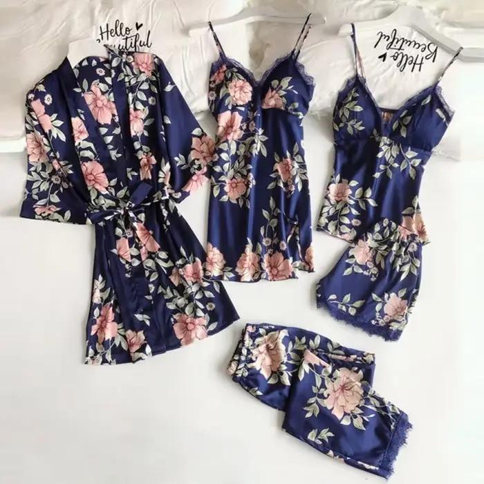 Ensemble de pyjamas de luxe pour femmes, en polyester épais, avec imprimés élégants, pour les nuits chaudes d'été, occasions spéciales et cadeaux pour elle
