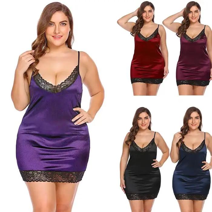 2020 mode vêtements d'été pour les femmes Sexy pure sans manches Lingerie chemises de nuit Homewear élégant dentelle Satin chemise de nuit vêtements de nuit