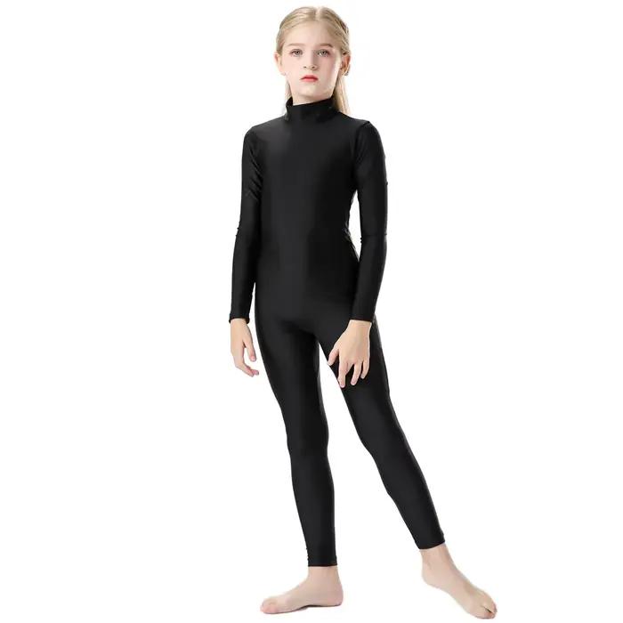 OVIGILY – body noir à manches longues pour filles, combinaison de danse avec col roulé, justaucorps de gymnastique de Ballet pour enfants