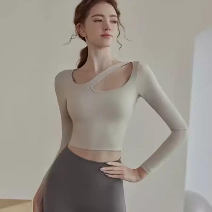Chemise de yoga pour femmes ajustée et élégante polyester élasthanne sport fitness gym running training workout yoga wear gym top fitness shirt gym crop top