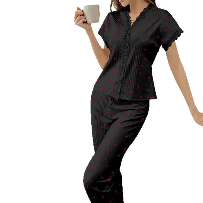 Pyjama pour femmes, ensemble de pyjama sexy en dentelle à col en U, short de nuit, vêtements de nuit, nouveau