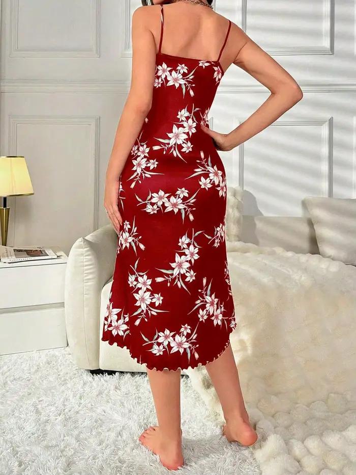 Pyjama camisole à fleurs pour femmes, pyjama décontracté, vêtements de maison élégants, rouge, nouveau style