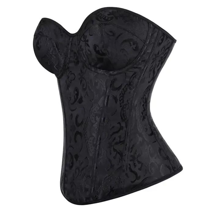Corset Jacquard Vintage pour Femme, Style Gothique, Bustier Overbust à Lacets, Gaine Amincissante et Sculptante pour la Taille, avec Bonnets Intégrés