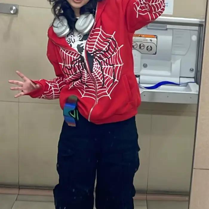 Y2k kryštálová kostra mikina s kapucňou pre ženy gotická čierna so zipsom oversized retro Harajuku