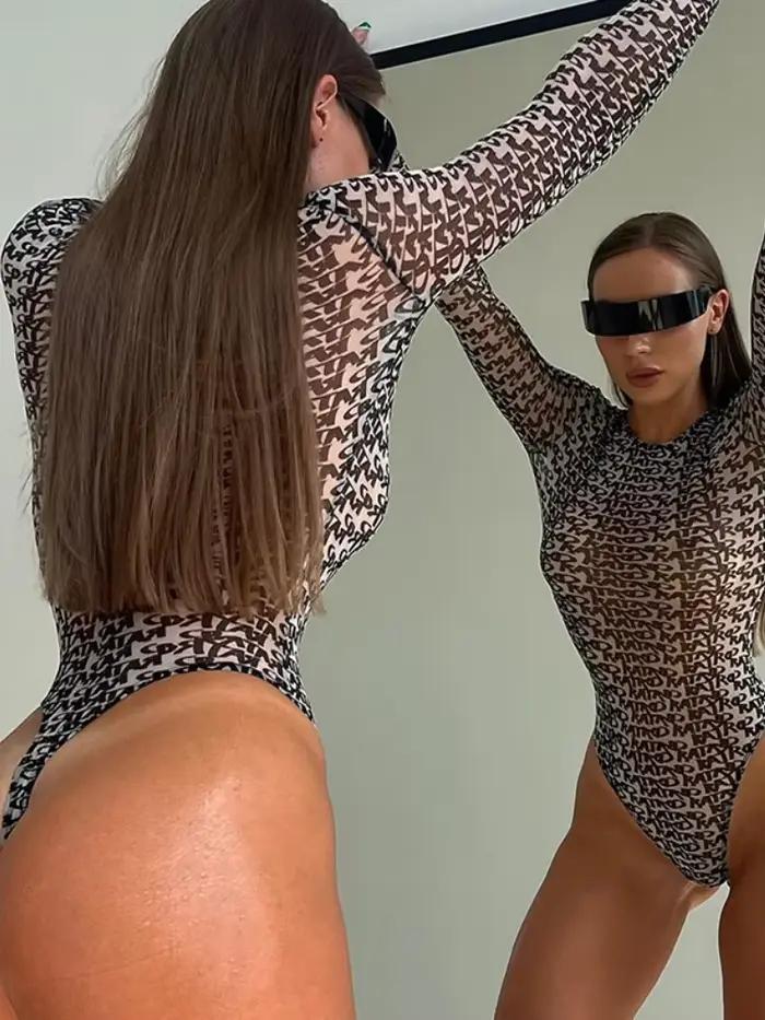 Body sexy à manches longues pour femmes, lingerie féminine, bustier cintré, vêtement Y2k, streetwear printemps été, col rond, ajustement régulier, polyester élasthanne
