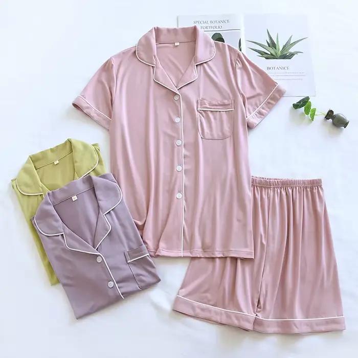 Été nouveau Couple ensemble grand élastique ameublement mince Modal coton couleur unie ensemble Simple décontracté vêtements de nuit