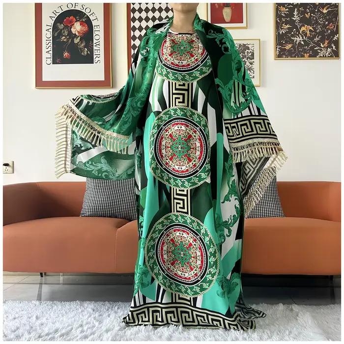 Dámske africké bavlnené dashiki kaftan s kvetinovou potlačou