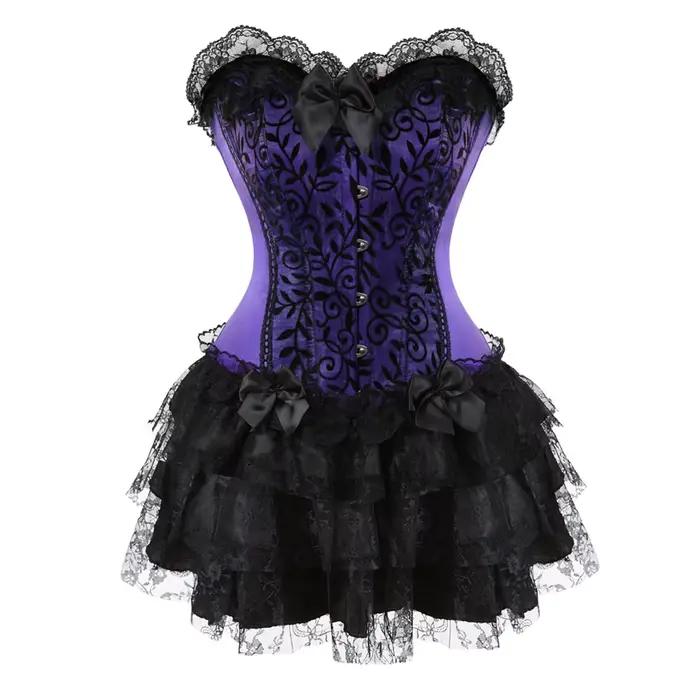 Čipkovaný večerný korzetový voľný sexy šaty pre ženy zelená Lingerie a čierna čipka mini sukňa Showgirl tanec S-2XL