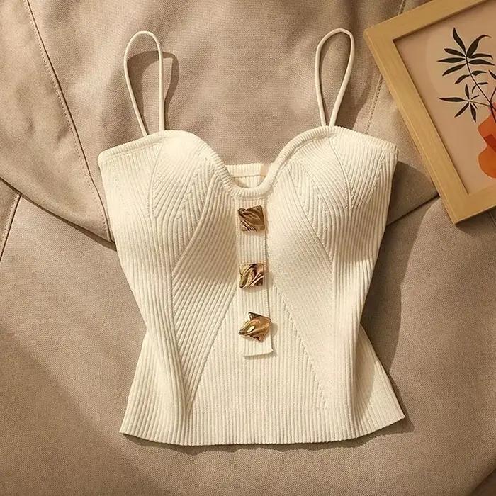 Letný krížový úplet podväzok pre ženy Francúzsky štýl Sexy krása Tielko vypasovaný strih bez rukávov Tričko bez vankúšika