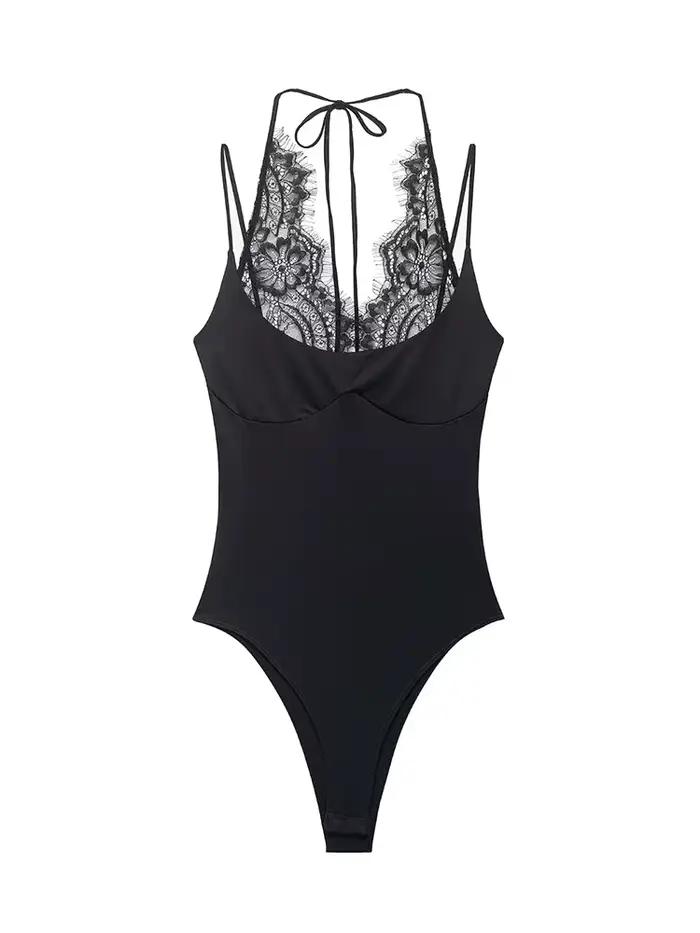 Nouveauté : Combinaisons moulantes sexy pour femmes, élégantes, avec empiècements en dentelle, sans manches, dos nu, style débardeur, tenues décontractées