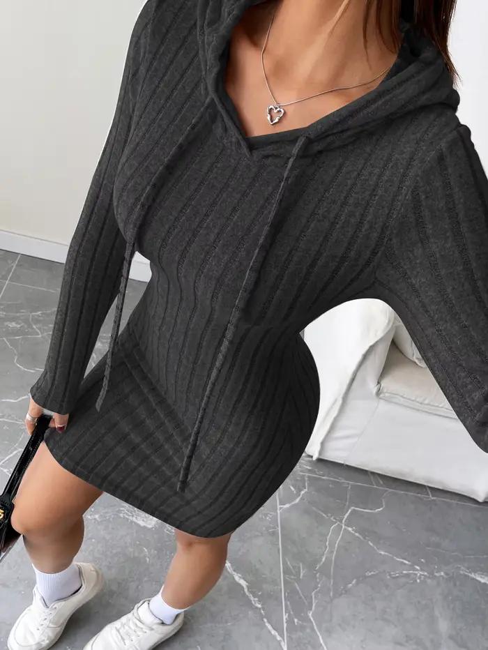 Robe décontractée tricotée côtelée avec capuche pour femmes toute saison舒适、随和且适合所有季节的女士开衫连帽罗纹毛衣
