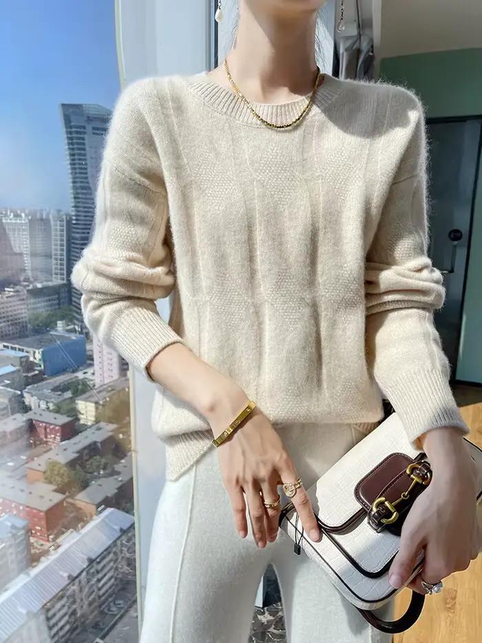 Pull en laine mérinos 100% pour femmes, col rond, doux et confortable, idéal pour l'automne et l'hiver, élégant et pratique