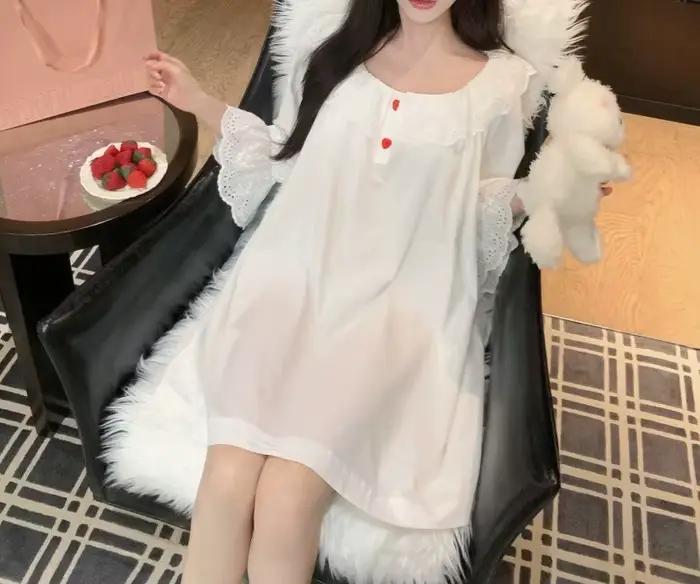 Robe de nuit rétro style Pure Lust, pyjama d'été à manches longues en dentelle, mignon et sexy pour fille, tenue d'intérieur