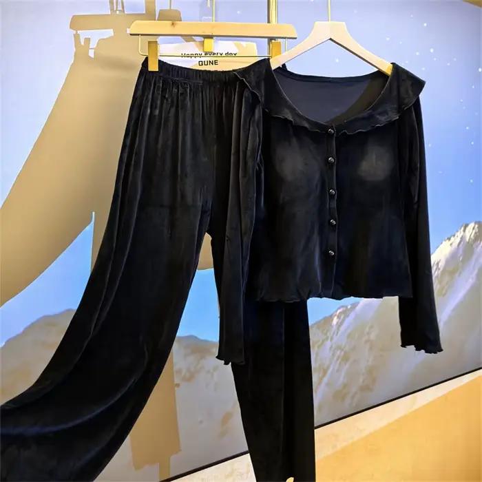 Island velours femmes pyjamas chaud épais vêtements de nuit maison costume polaire tenue de nuit Femme à manches longues pantalon ensembles Pyjama Femme