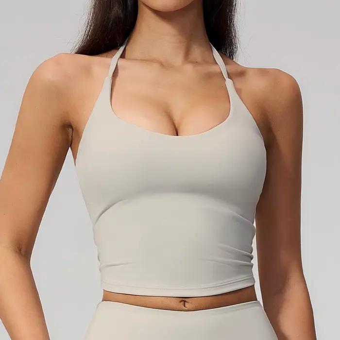 Soutien-gorge de sport pour femme à nouer au cou, dos nu, style crop top, sexy, pour fitness, gym et yoga