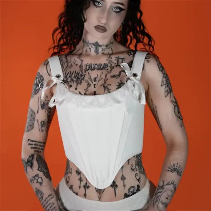 Femmes Renaissance hauts Corset gothique foncé Vintage à lacets dos nu surbuste Bustier désossé Costume haut