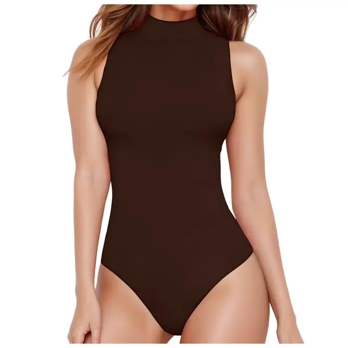 Sexi obtiahnutý rolák bez rukávov pre ženy, jednofarebný spevňujúci body