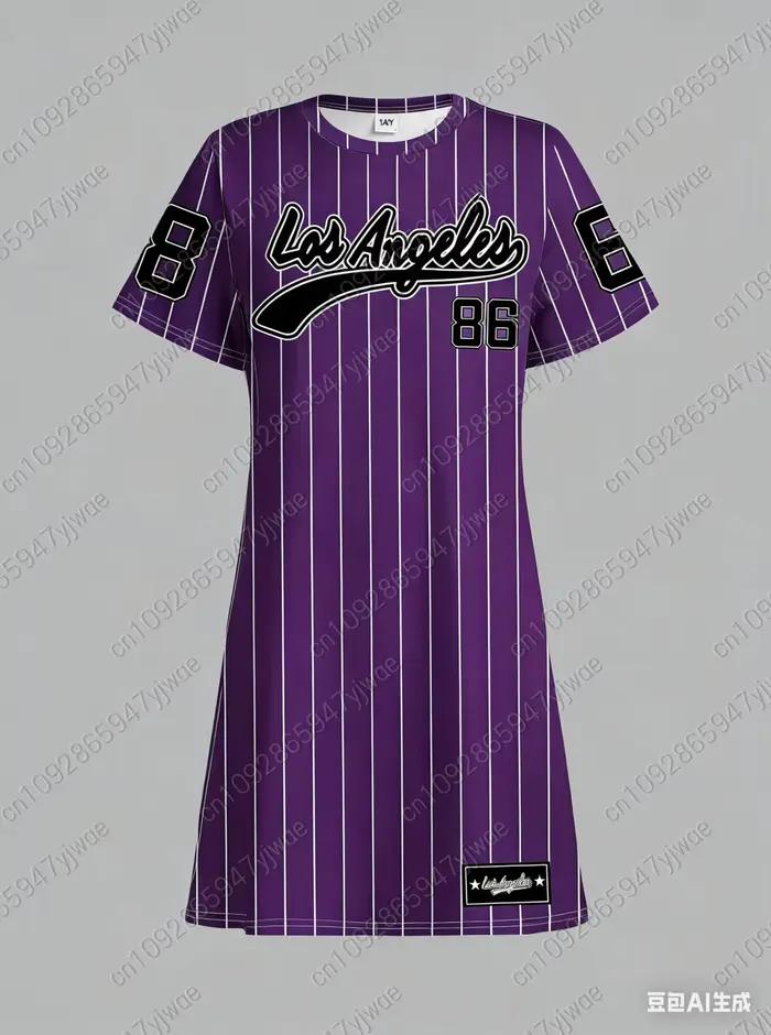 Voľné tričkové šaty pre ženy leto 2026 NO.86 LOS ANGELES Potlač Okrúhly výstrih Krátke rukávy Pull-over Oblečenie