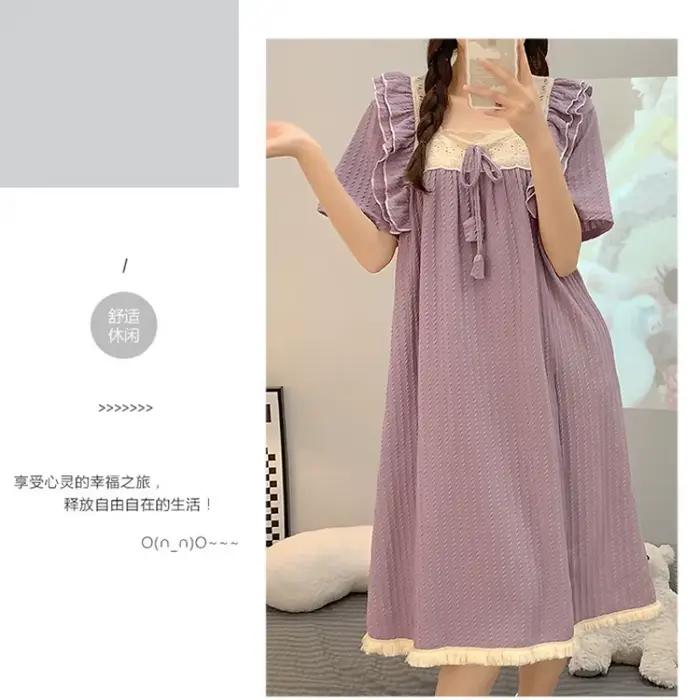 Chemise de nuit en coton grande taille avec coussinets de poitrine pour femme, pyjama de style princesse, vêtements de détente d'été à manches courtes, peut être porté à l'extérieur