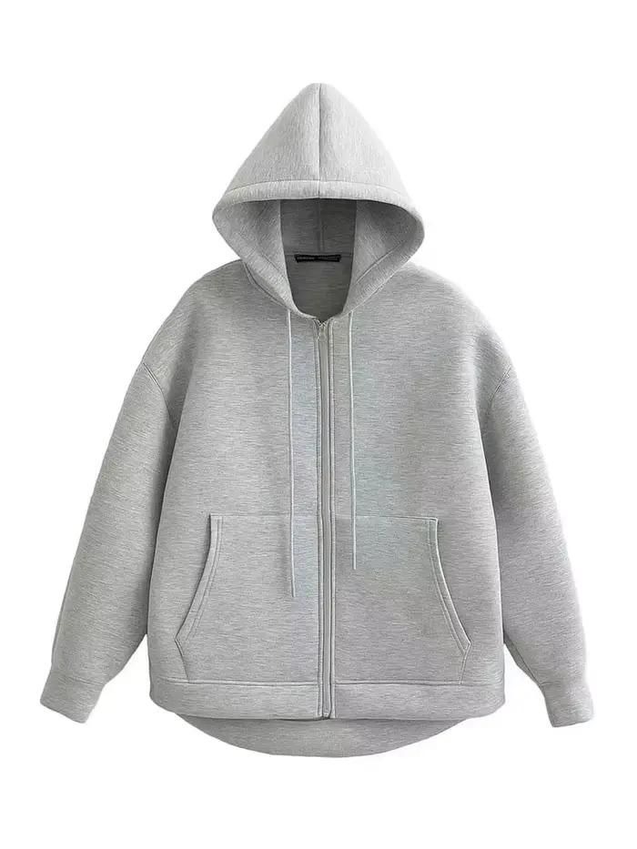 HH jeseň zima ženy zips kabát s kapucňou vysoká ulica dvojité vrecká oversized Jakcet mikiny am