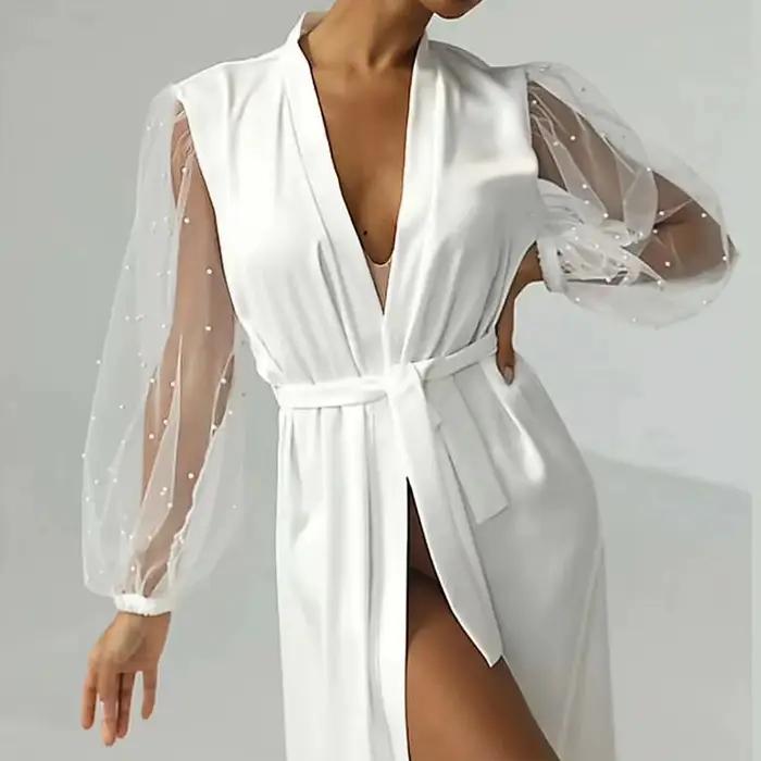 Robe de mariée en Tulle perlé, peignoir de luxe de haute qualité, vêtements de nuit Sexy pour femmes, pyjama en Satin de soie pour mariée