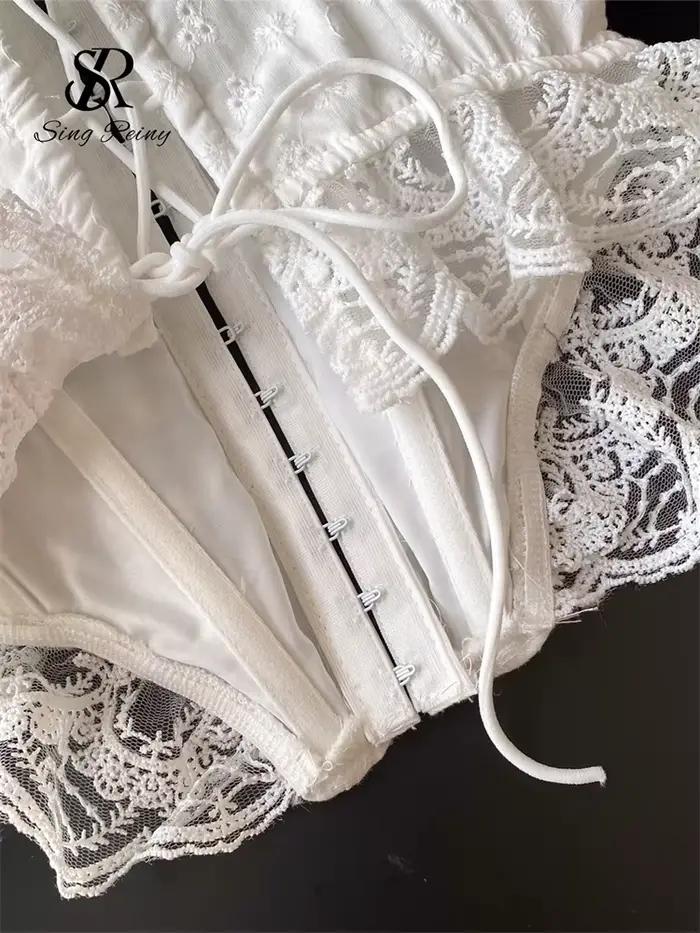 SINGREINY vyšívaná spodná bielizeň top Korzet pre ženy šnurovací pás Shapwear glamour Košeľa francúzska čipka volány Hotsweet tielko
