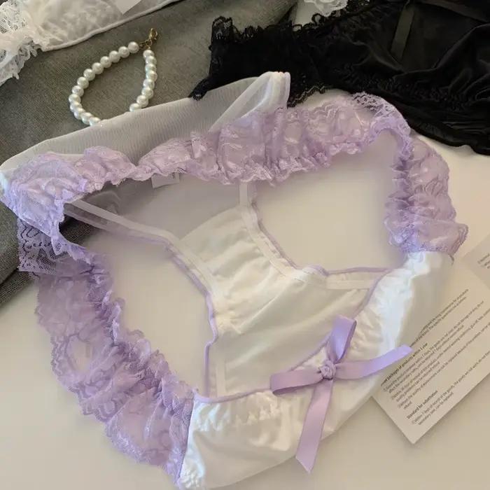 Ženská čipkovaná nohavička s volánmi Satén spodná bielizeň Sexy žena nízky pás sieťka vykrojená