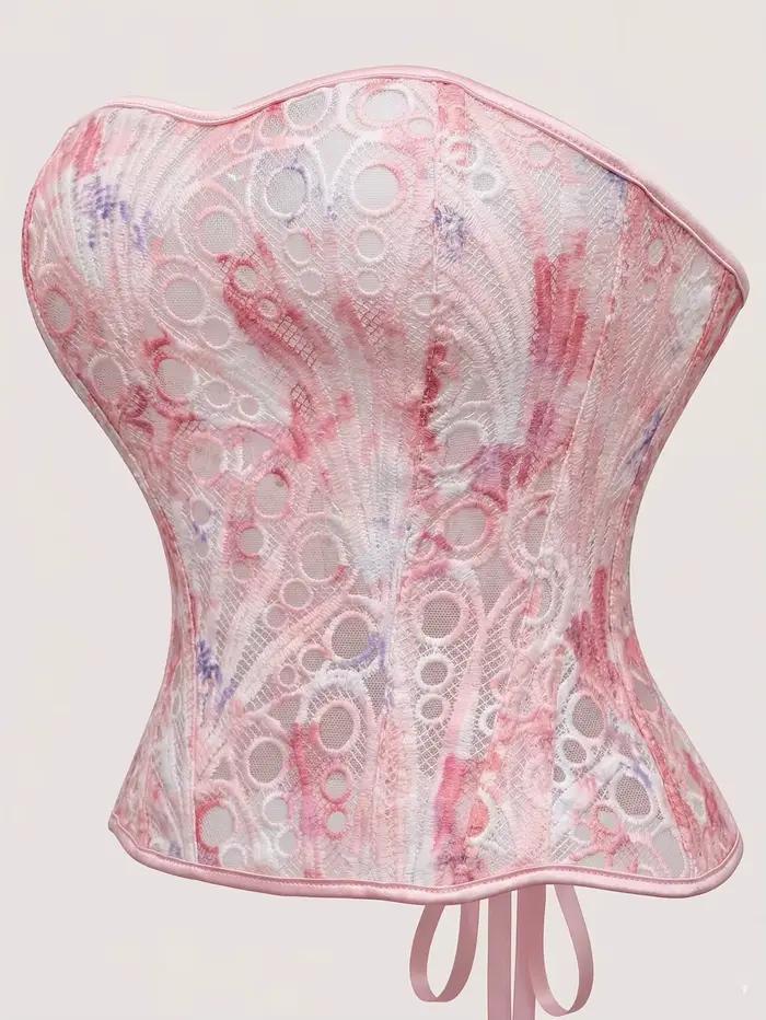 Corset en dentelle imprimé floral pour femme, style gothique, rose, élégant, avec effet ventre plat, à lacets et baleines