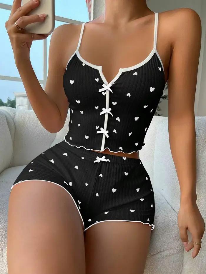 Sexy pyžamový set srdiečkovým vzorom pre ženy