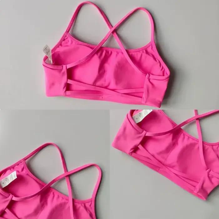 Soutien-gorge de yoga effet seconde peau à dos croisé : Haut d'entraînement rembourré à bretelles, soutien-gorge de sport respirant à séchage rapide et anti-humidité pour le Pilates