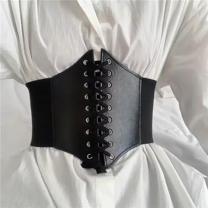 Corset en similicuir large pour femme, ceinture amincissante, corps saillant, élastique, serré, taille haute pour 03/Wear, mode