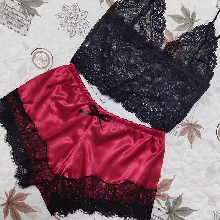 Sexy pyžamový set pre ženy 2-dielny Top Šortky Súprava Nočné oblečenie Čipkované pyžamo Spodná bielizeň