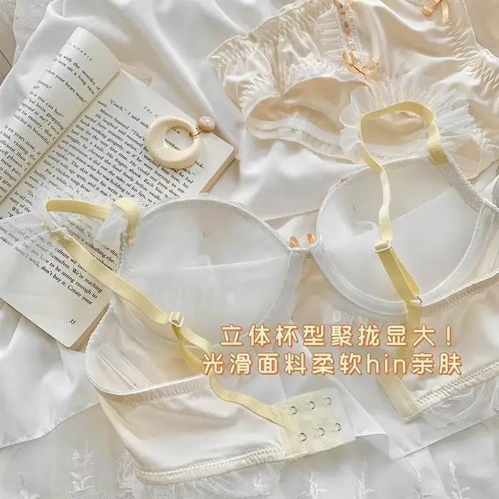 Dentelle douce, lingerie de style princesse Lolita, petits seins froncés pour femmes, sans anneaux en acier, soutien-gorge mignon
