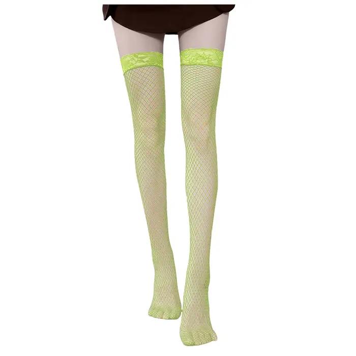 Bas sexy pour femmes, résille ajourée en dentelle, bas cuissardes multicolores pour femme
