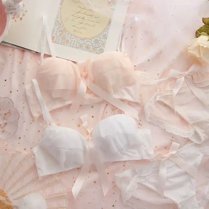Ensemble de soutien-gorge et culotte à volants japonais, ensemble de sous-vêtements d'étudiant mignon, soutien-gorge Kawaii Lolita, bralette de lingerie rose