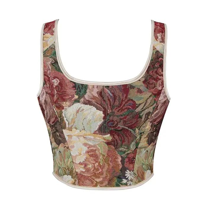 Dámsky vintage korzetový top Sexy kvetinový bustier krátky tielko so šnurovaním na vychádzky