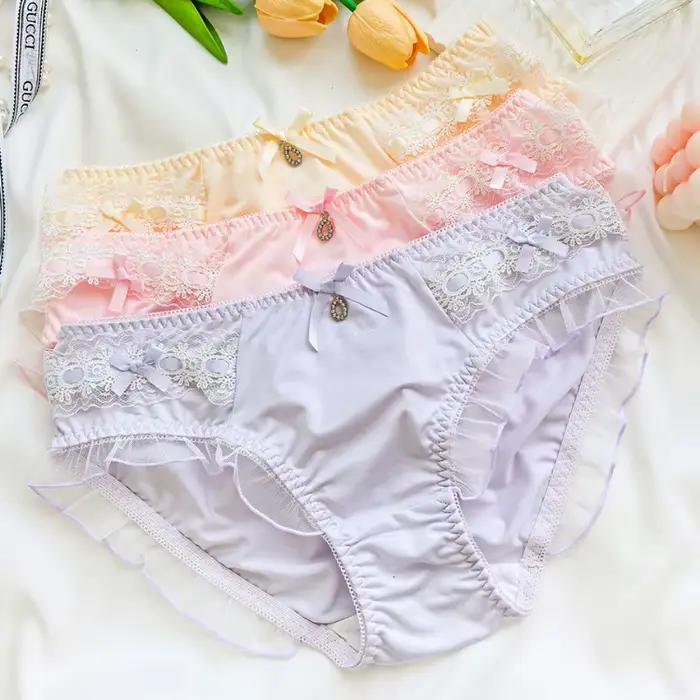 Lolita mignon belle culotte douce lait soie femmes respirant élasticité à volants sous-vêtements princesse Style lisse doux Breifs