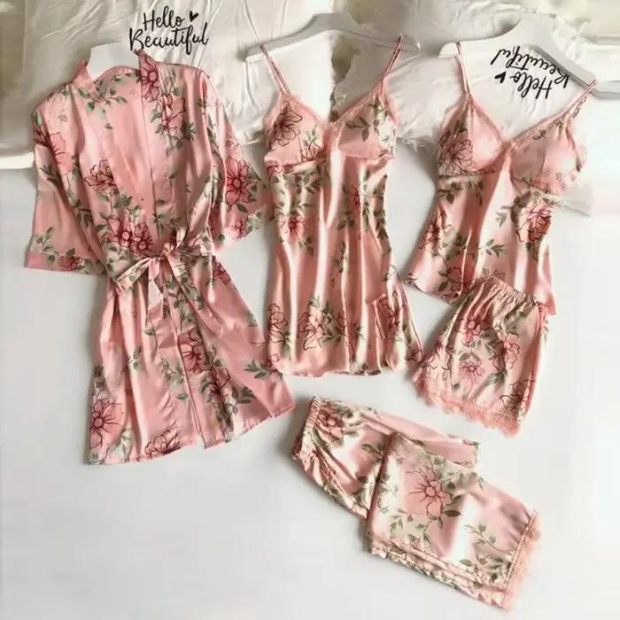 Ensemble de pyjamas de luxe pour femmes, en polyester épais, avec imprimés élégants, pour les nuits chaudes d'été, occasions spéciales et cadeaux pour elle