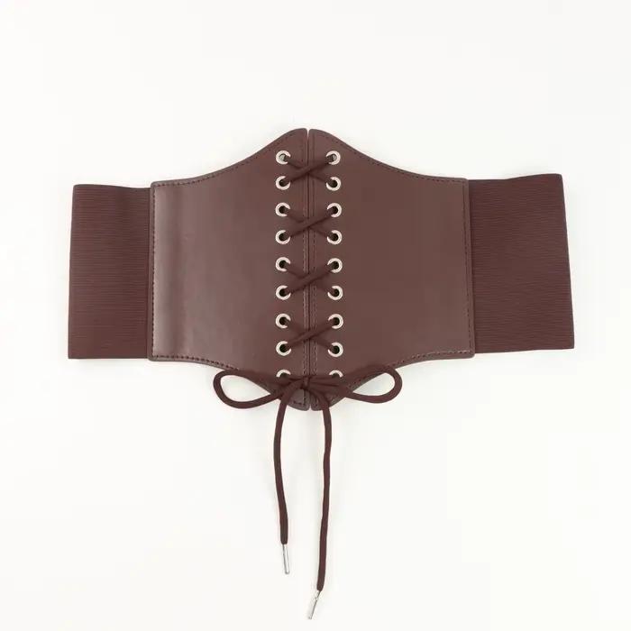 Corset en similicuir pour femme, à lacets, sexy, gaine amincissante, style gothique, sous-poitrine, avec large ceinture, pour clubwear, bustier, ceinture médiévale