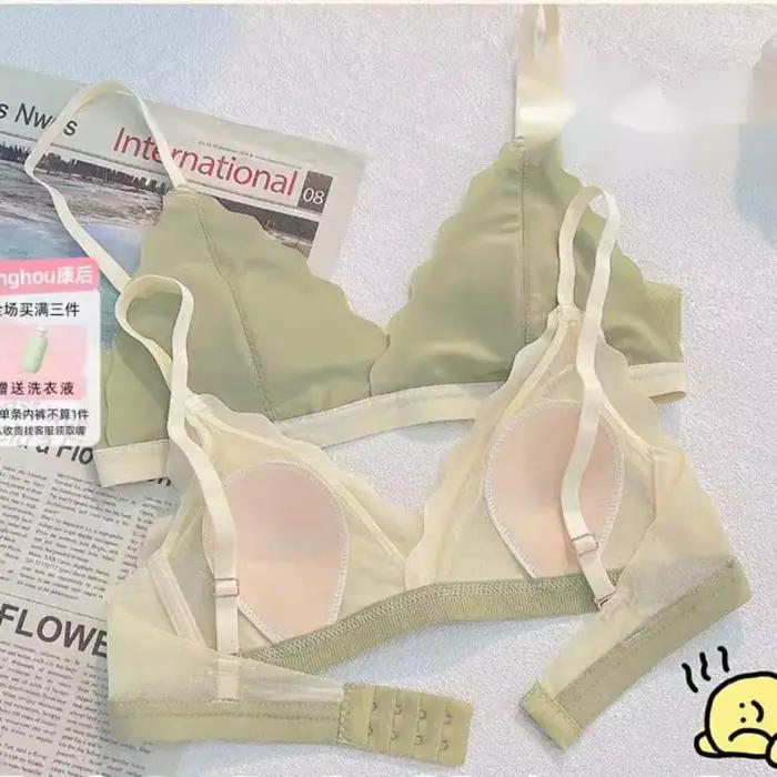 Bralette fine en dentelle romantique française pour femme, petit soutiens-gorge d'oreille de lapin rassemblant la poitrine, bonnet triangle doux, anneau en acier, soutien-gorge gratuit, été
