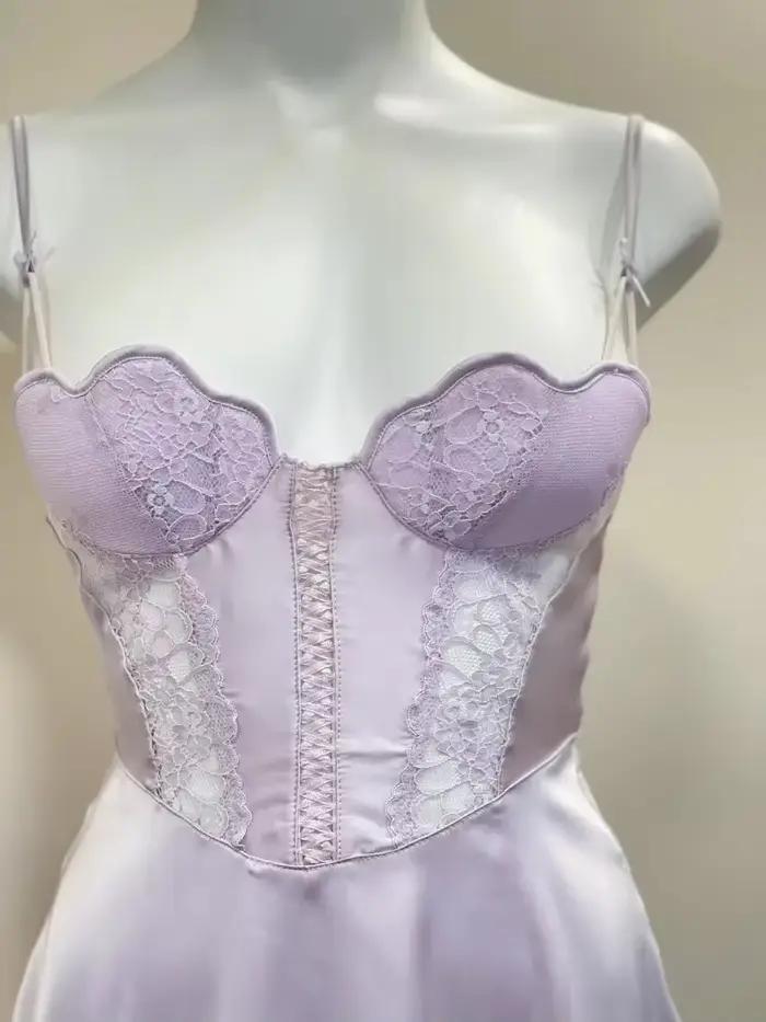 Chemise de nuit élégante en soie douce, vêtements de nuit Sexy pour femmes, Lingerie érotique, vêtements de nuit d'été en dentelle ajourée pour dames