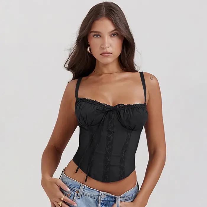 T-shirts d'été élégants sans bretelles Corset couverture en dentelle femmes pansement t-shirt Y2K Chic femme haut court noir rouge bleu blanc jaune