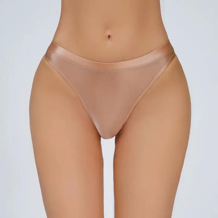 Dámske hodvábne lesklé nízke bikiny nohavičky Priesvitné bez šou spodná bielizeň Sexy jednofarebné bavlnené tangá