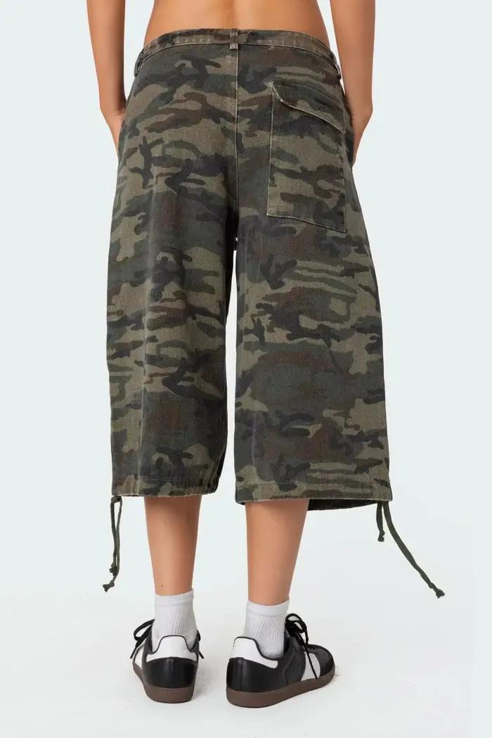 Nová letná móda pre ženy Cargo šortky ležérne s kamuflážnou potlačou voľné so šnúrkou krátke nohavice pre Club Streetwear
