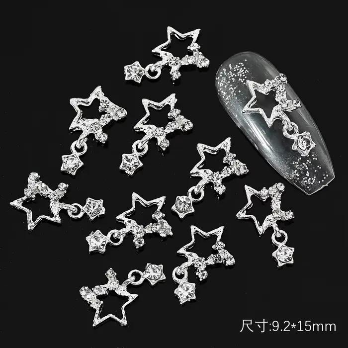10 kusov 3D strieborný pentagram hviezda Nail Art zliatina kamienky luxusné kovové hviezdicové prívesky na nechty šperky drahokam manikúra
