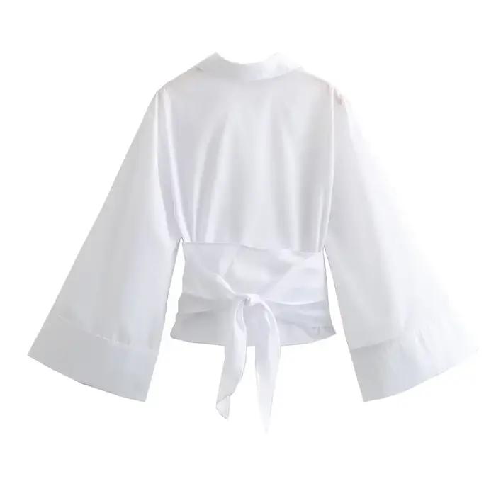 Blouse en coton et polyester décontractée à col en V pour femmes junior occasions printemps été bureau