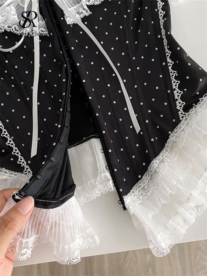 SINGREINY Retro bodkovaná čipkovaná bezramienková sexy korzetová blúzka vysoká kvalita