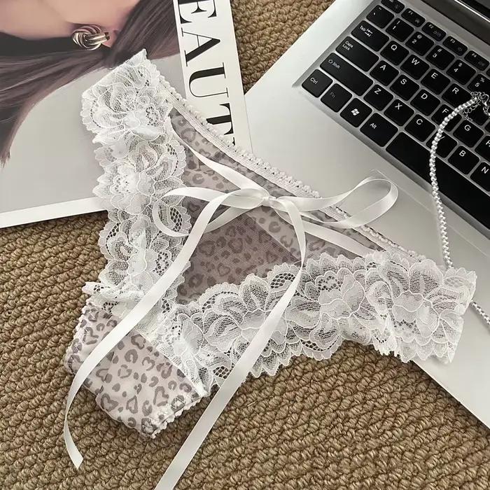 Sexy nízke nohavičky pre ženy z čistej bavlny s čipkou